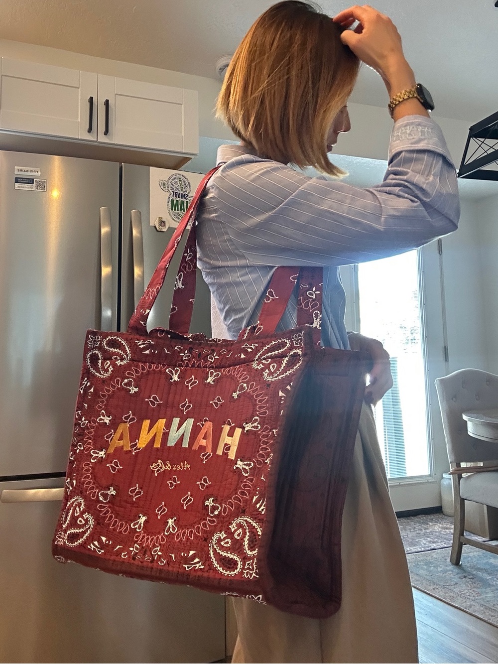 Burgundy Bandana-Print Tote / paisley tote/shoulder bag